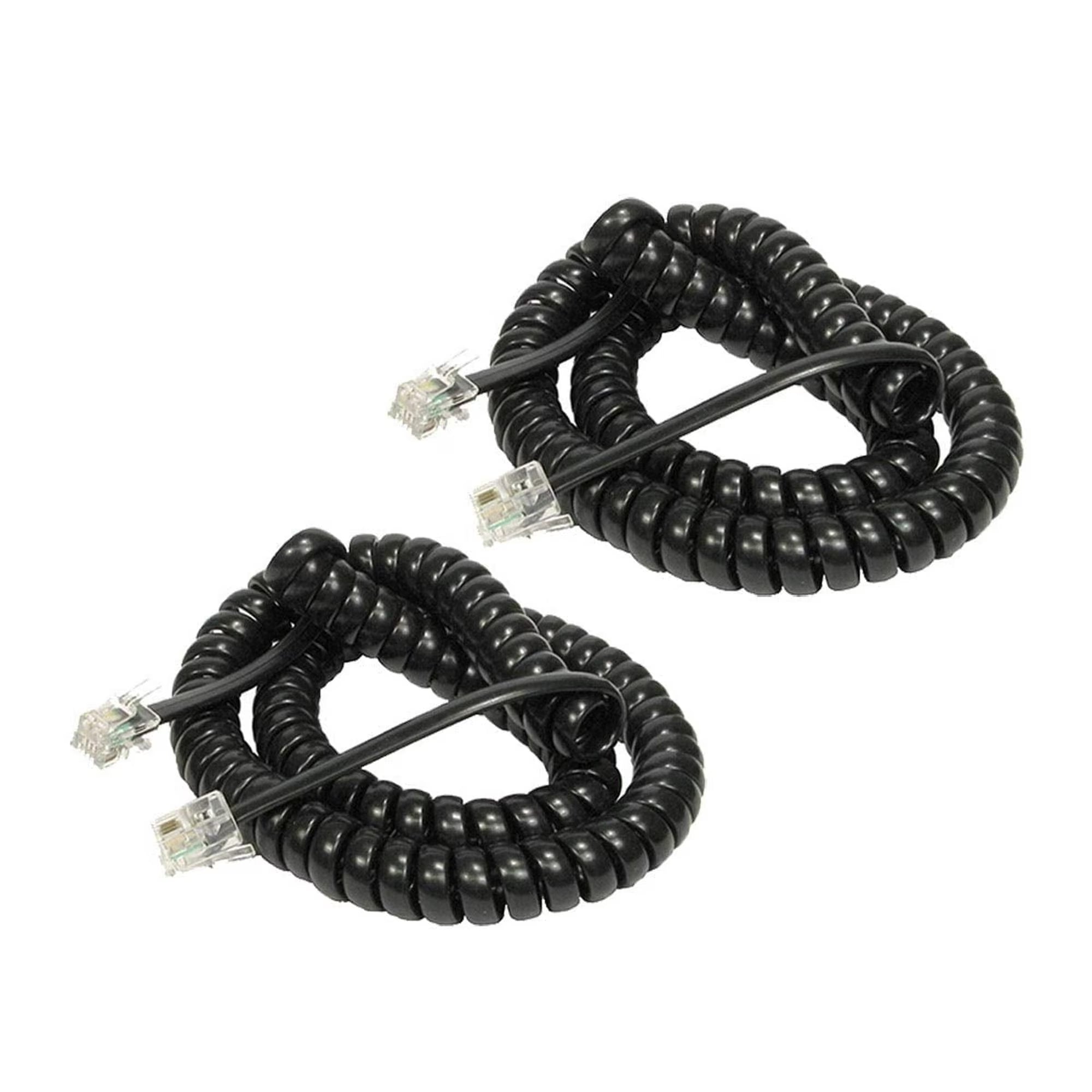 7ft Telephone Handset Cord Curly Coil Cable RJ22 4P4C Black Phone Cord